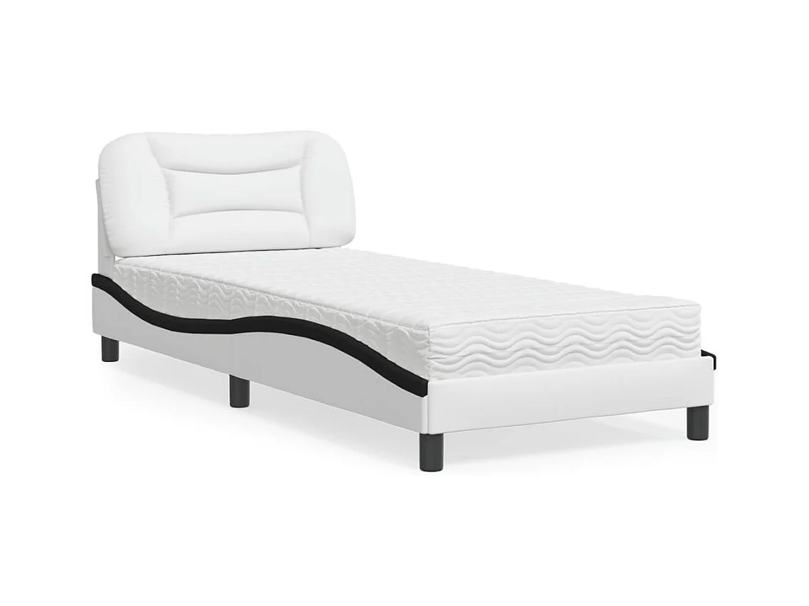 Lit avec matelas blanc et noir 90x190 cm similicuir