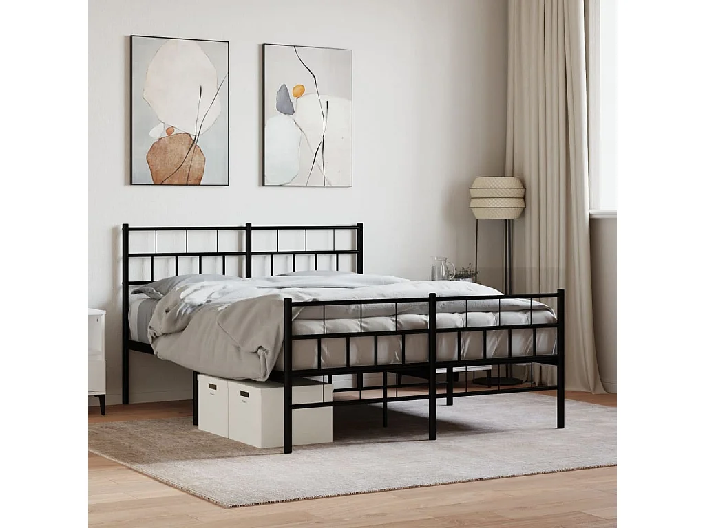 Bedframe met hoofd- en voeteneinde metaal zwart 140x190 cm