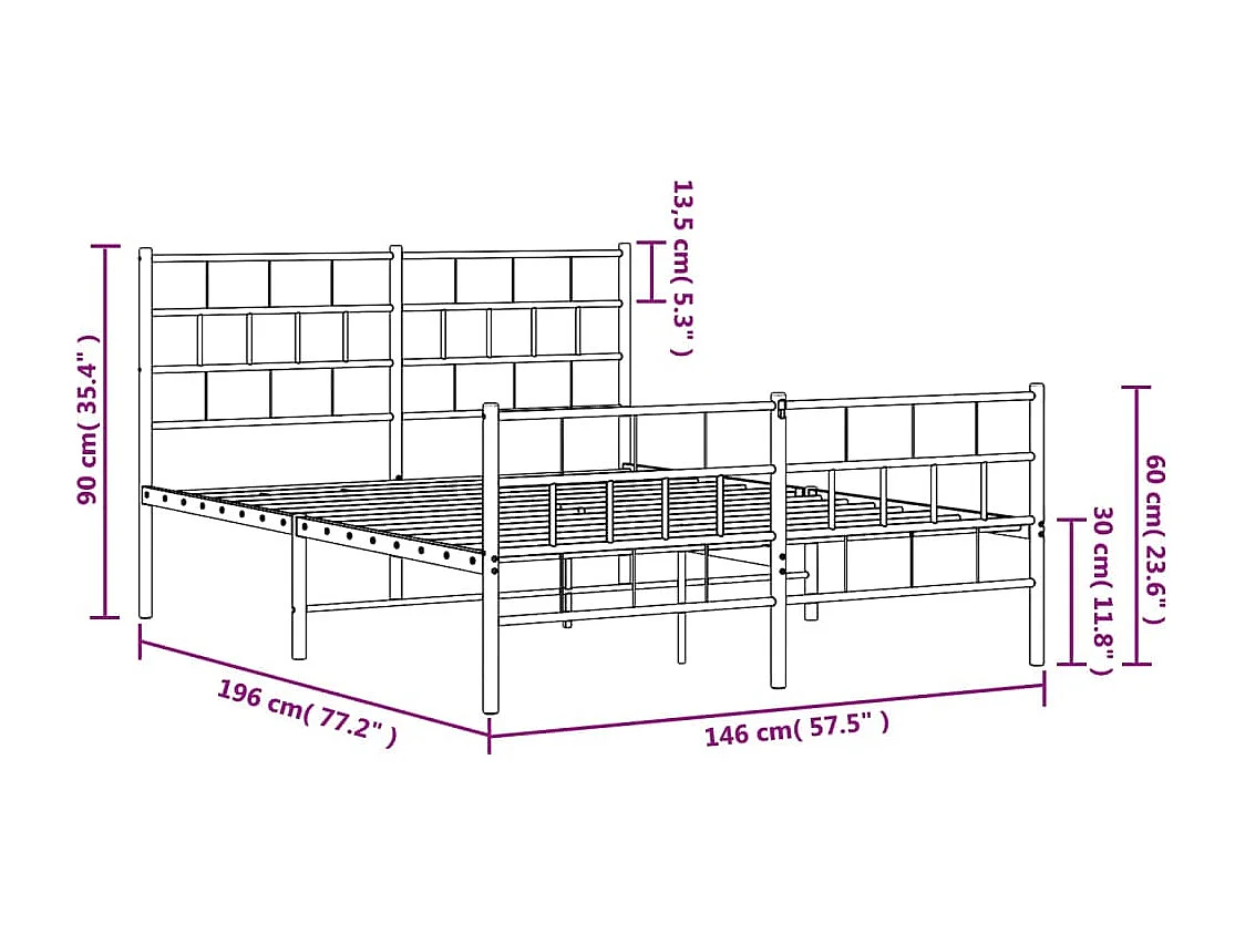 Bedframe met hoofd- en voeteneinde metaal zwart 140x190 cm