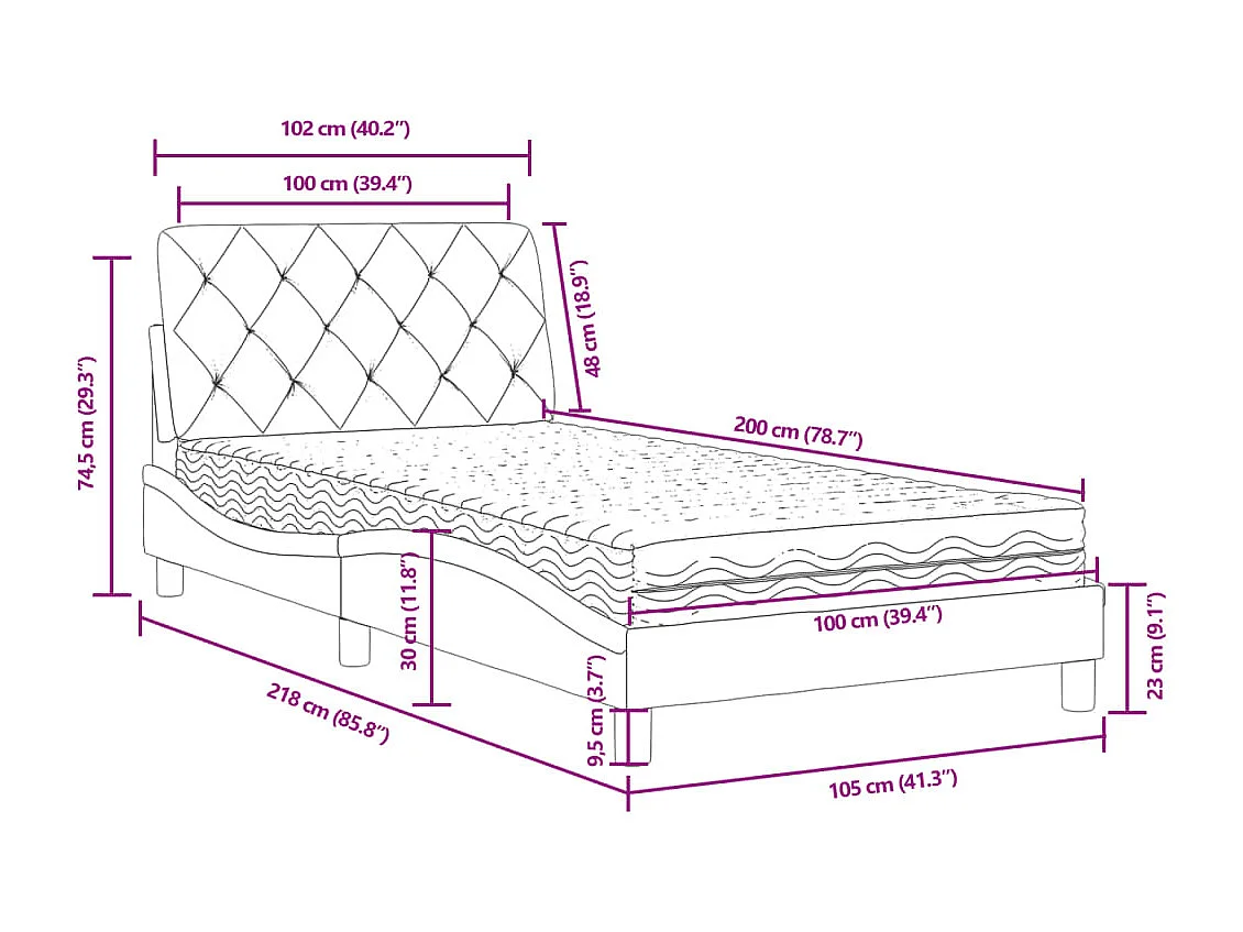 Bed met matras fluweel lichtgrijs 100x200 cm