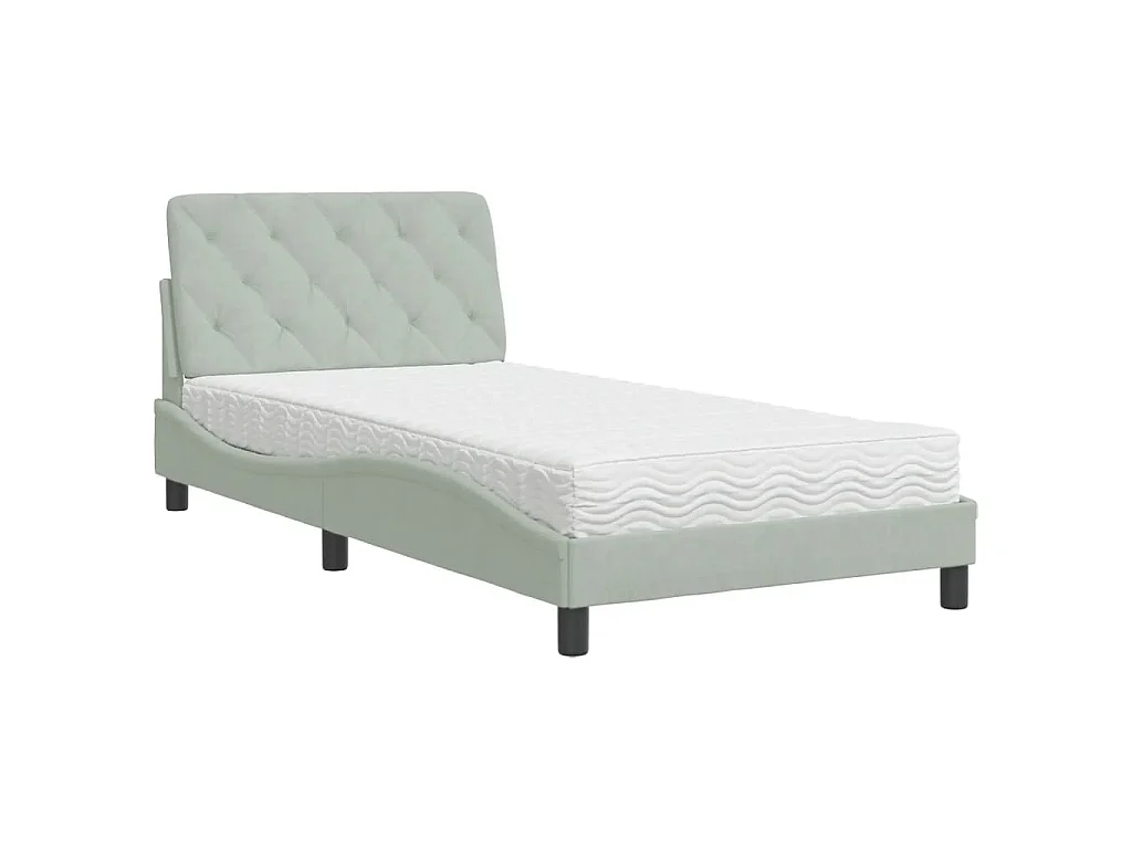Lit avec matelas gris clair 100x200 cm velours