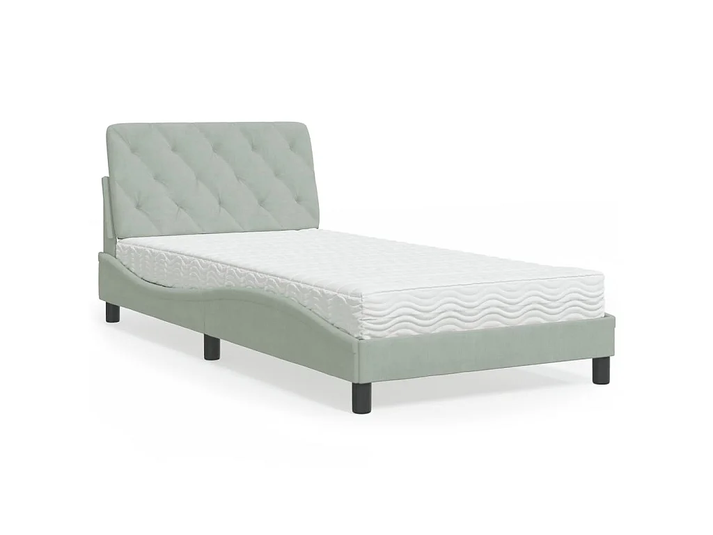 Lit avec matelas gris clair 100x200 cm velours