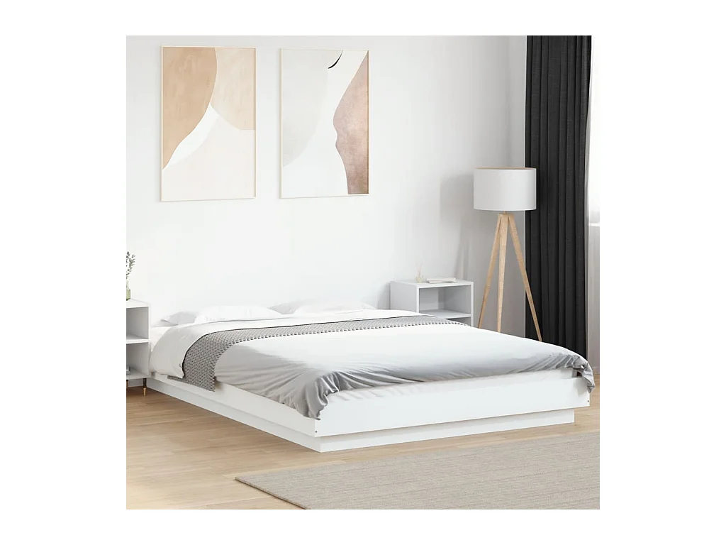 Cadre de lit avec lumières LED sans matelas blanc 135x190 cm