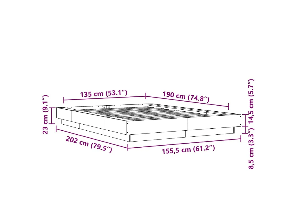 Estrutura cama c/ luzes LED 135x190 cm derivados madeira branco