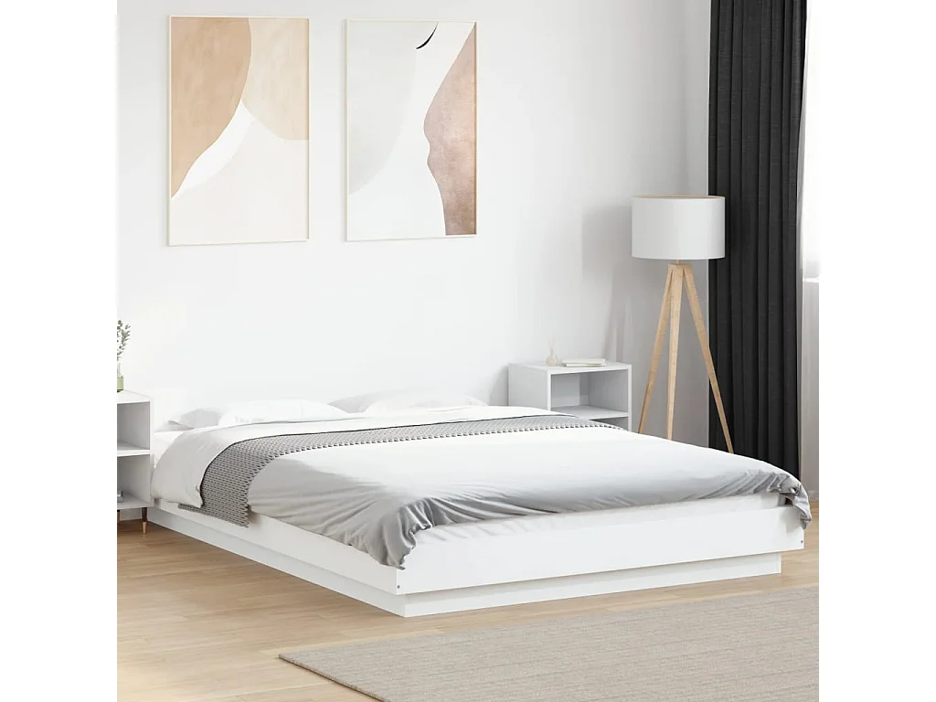 Estrutura cama c/ luzes LED 135x190 cm derivados madeira branco