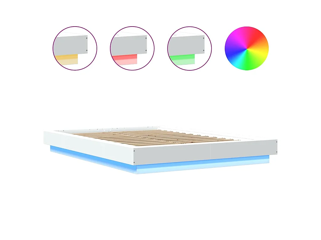 Estrutura cama c/ luzes LED 135x190 cm derivados madeira branco