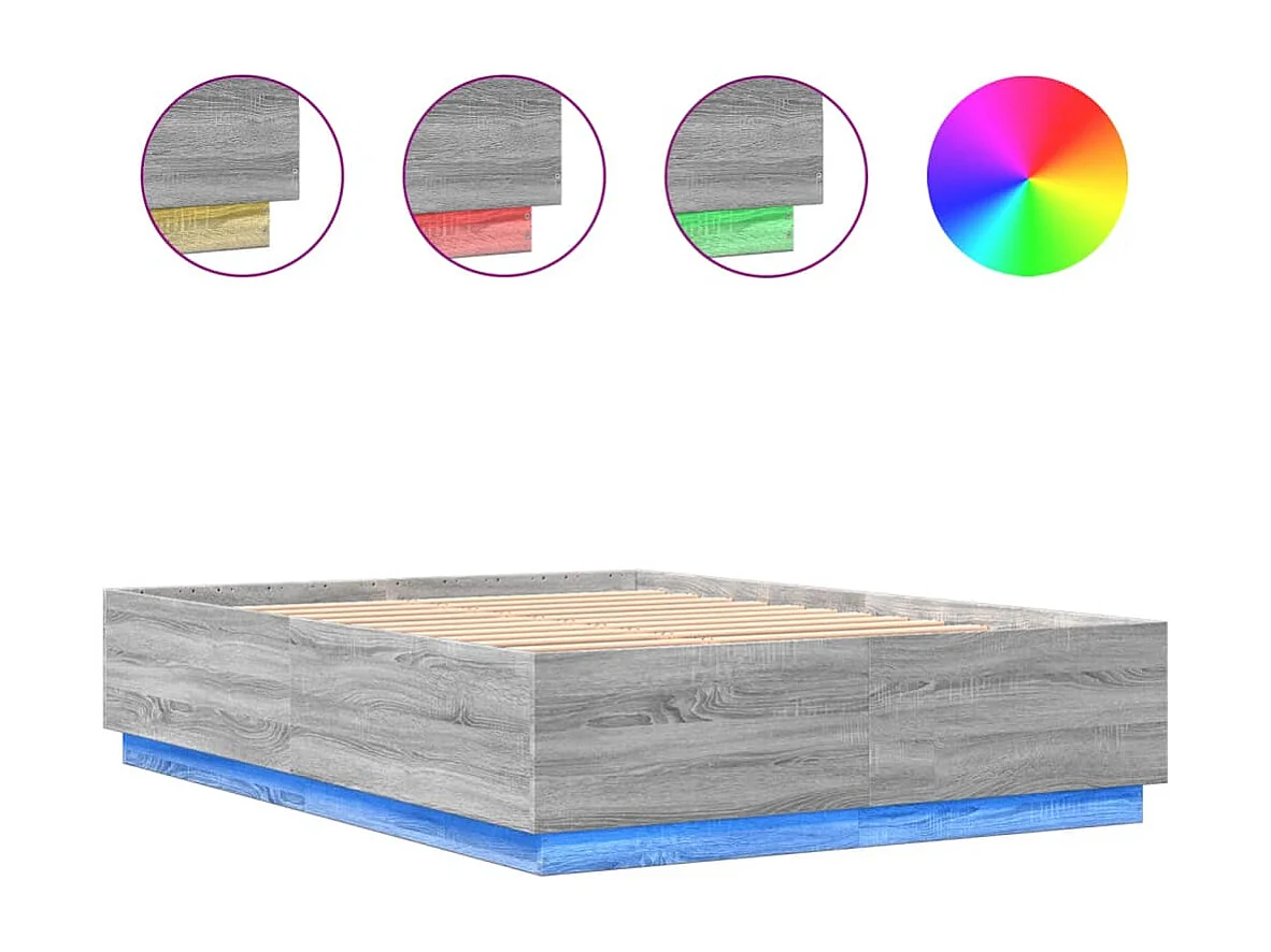 Bettgestell mit LED Grau Sonoma 160x200 cm Holzwerkstoff