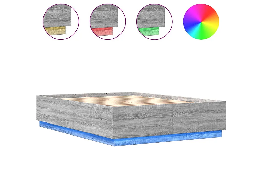 Bettgestell mit LED Grau Sonoma 160x200 cm Holzwerkstoff