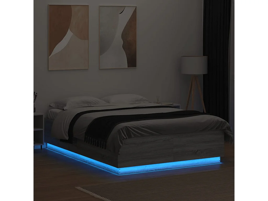 Bettgestell mit LED Grau Sonoma 160x200 cm Holzwerkstoff