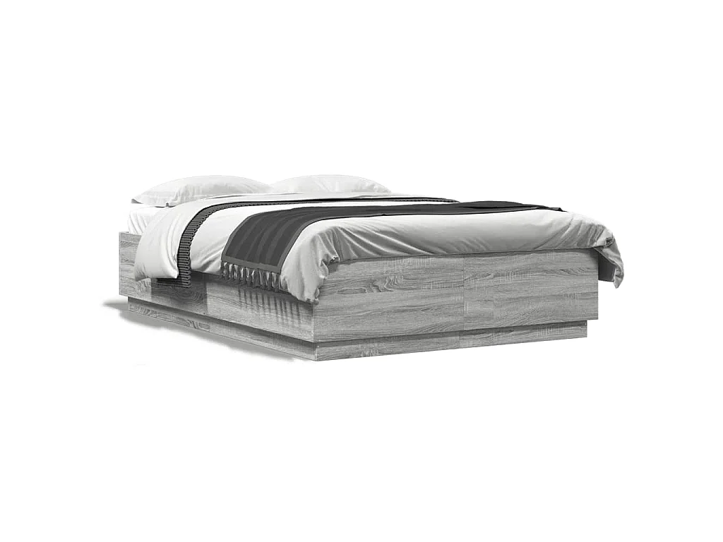 Bettgestell mit LED Grau Sonoma 160x200 cm Holzwerkstoff