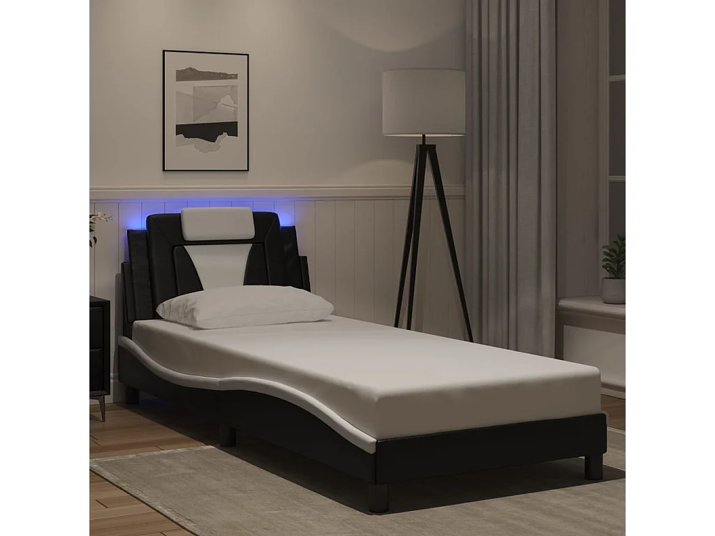 Cadre de lit Viana avec LED sans matelas noir et blanc 90x190 cm