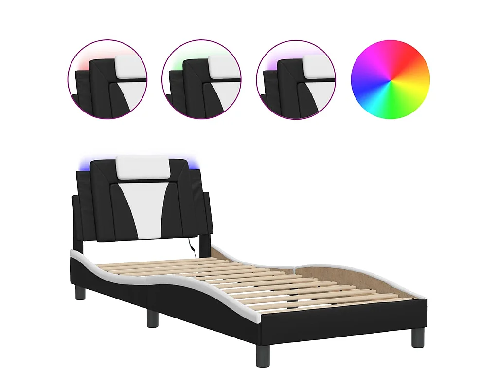 Giroletto Viana con LED senza Materasso Nero e Bianco 90x190 cm