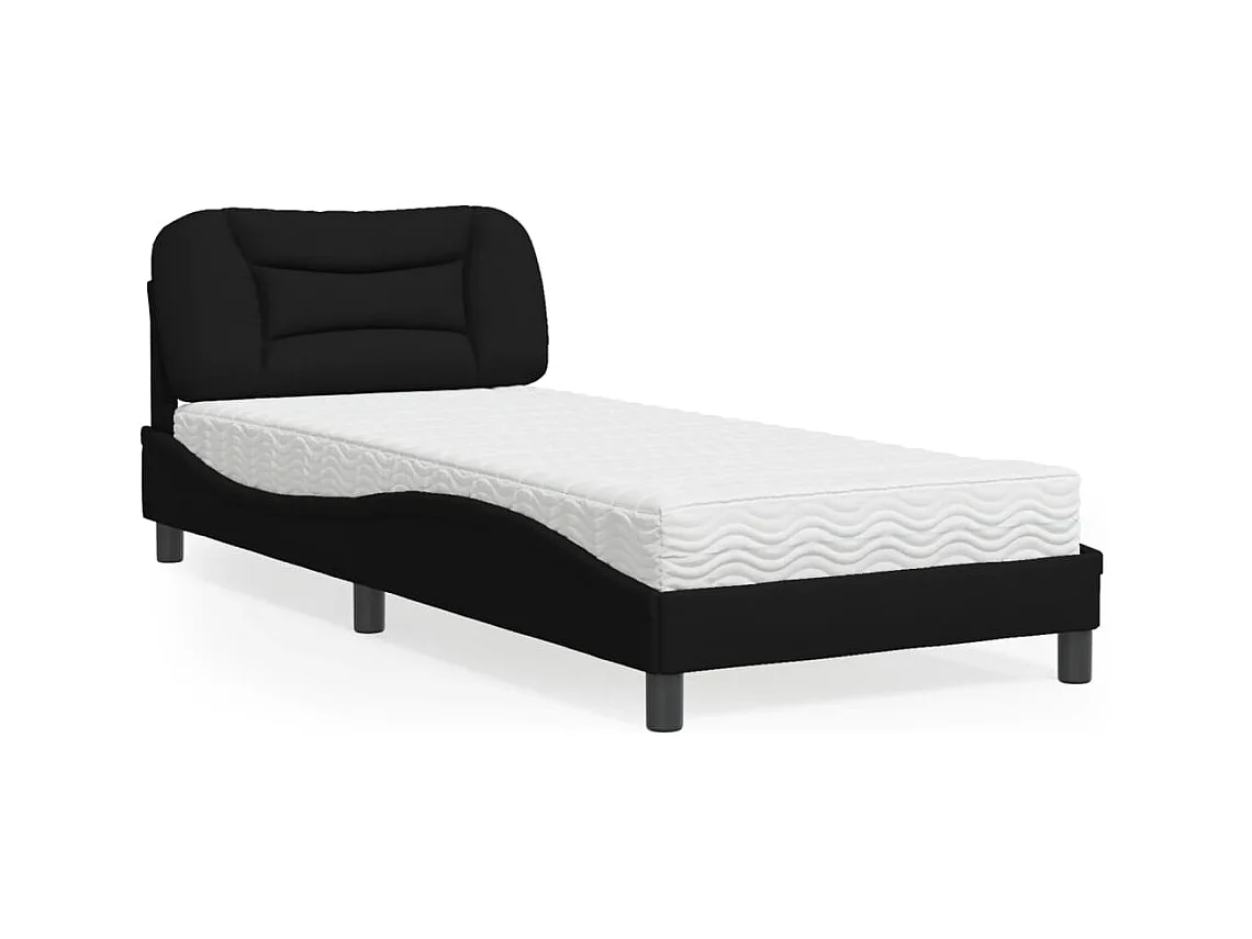 Lit avec matelas noir 90x190 cm tissu
