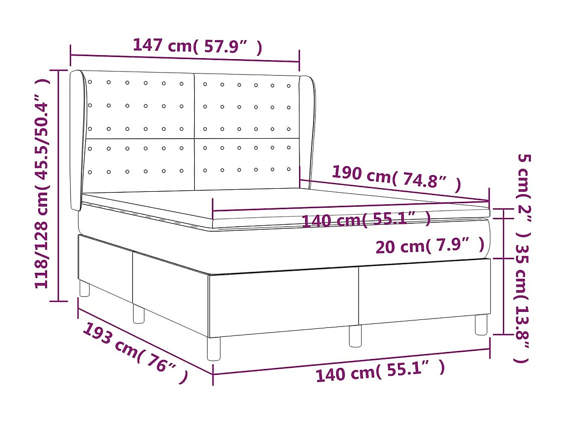 Boxspringbett mit Matratze Schwarz 140x190 cm Stoff