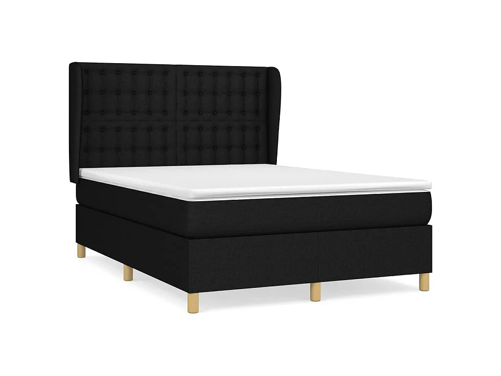 Sommier à lattes de lit avec matelas Noir 140x190 cm Tissu