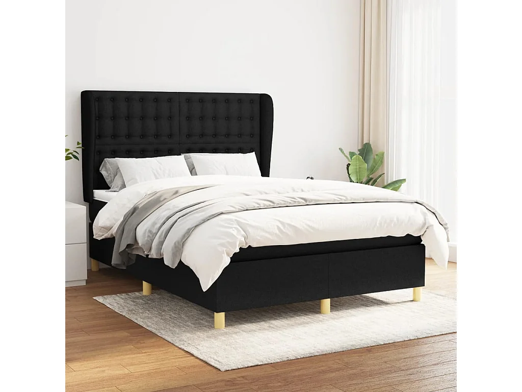 Sommier à lattes de lit avec matelas Noir 140x190 cm Tissu