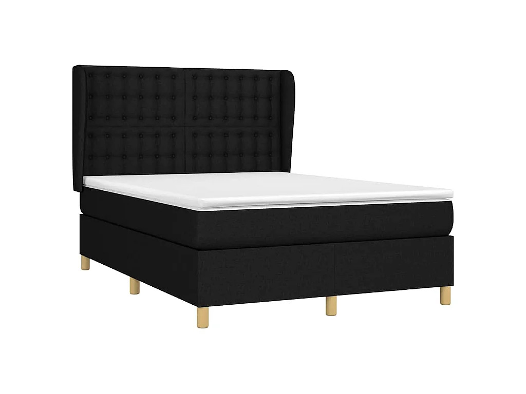 Sommier à lattes de lit avec matelas Noir 140x190 cm Tissu