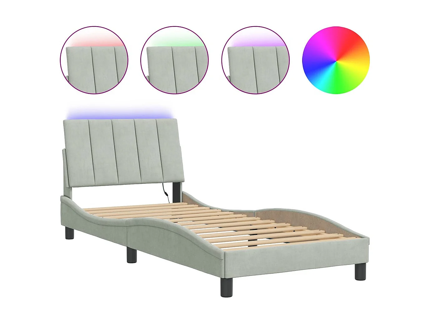Bedframe met LED zonder matras "Hanko"  fluweel lichtgrijs 90x200 cm