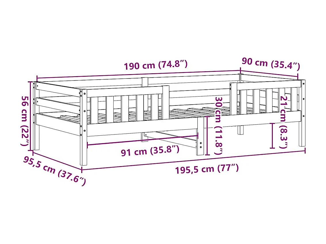 Bedframe zonder matras massief grenenhout wit 90x190 cm