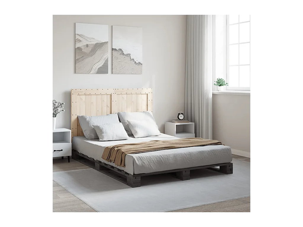 Cadre de lit sans matelas gris 140x200 cm bois massif de pin
