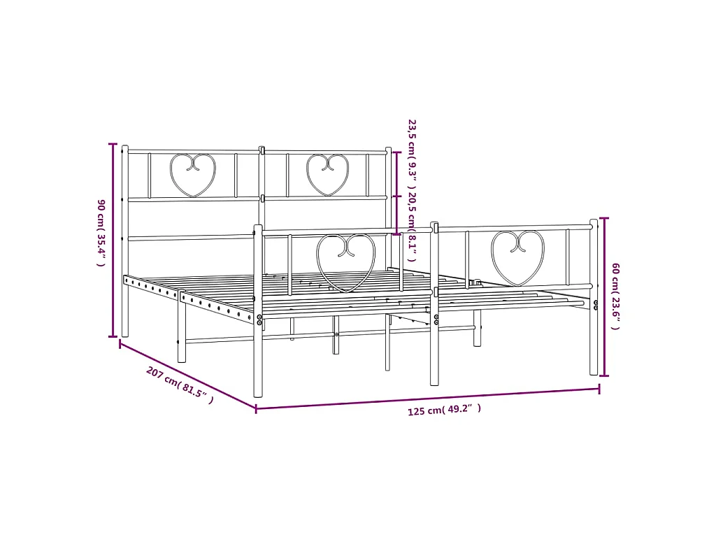 Bettgestell mit Kopf- und Fußteil Metall Schwarz 120x200 cm