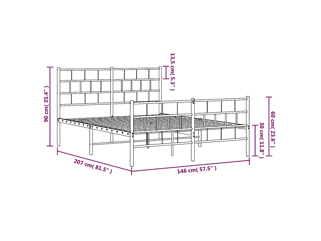 Cadre de lit métal sans matelas avec pied de lit noir 140x200cm