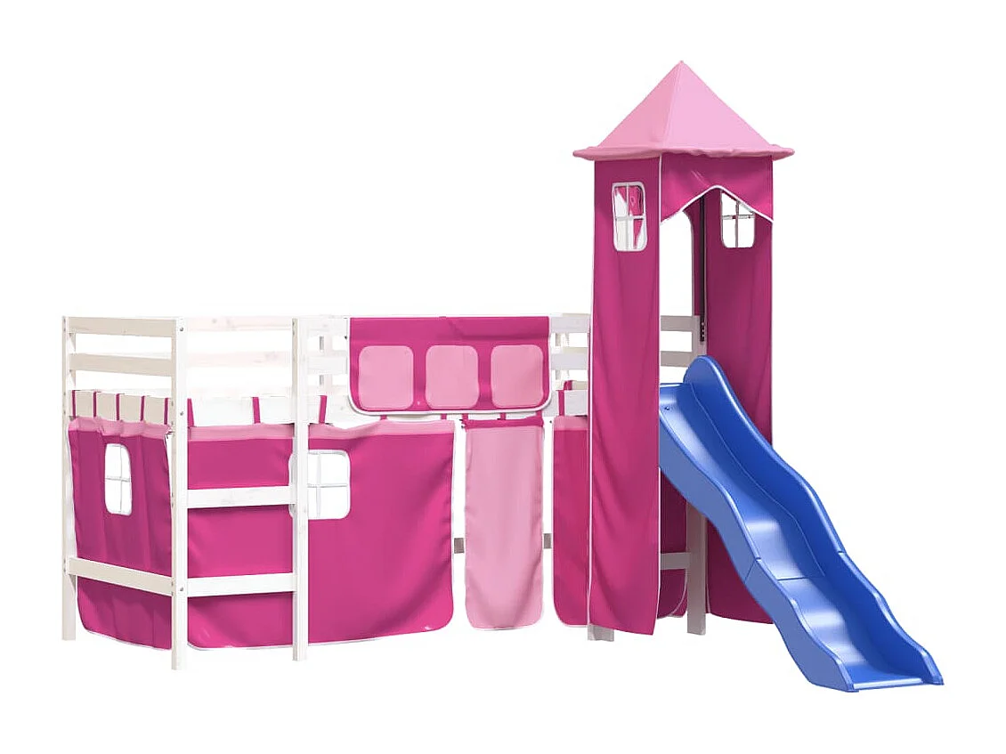 Kinderhochbett mit Turm Rosa 90x190 cm Massivholz Kiefer