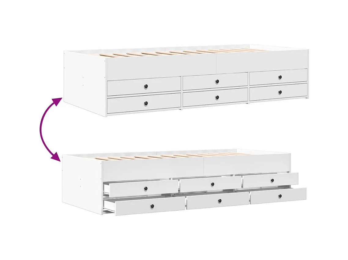 Slaapbank met lades zonder matras 75x190 cm wit