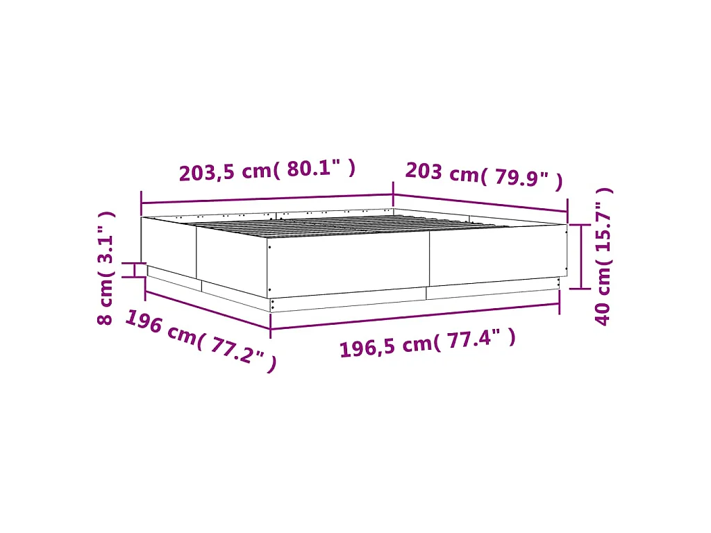 Bedframe massief hout zwart 200x200 cm