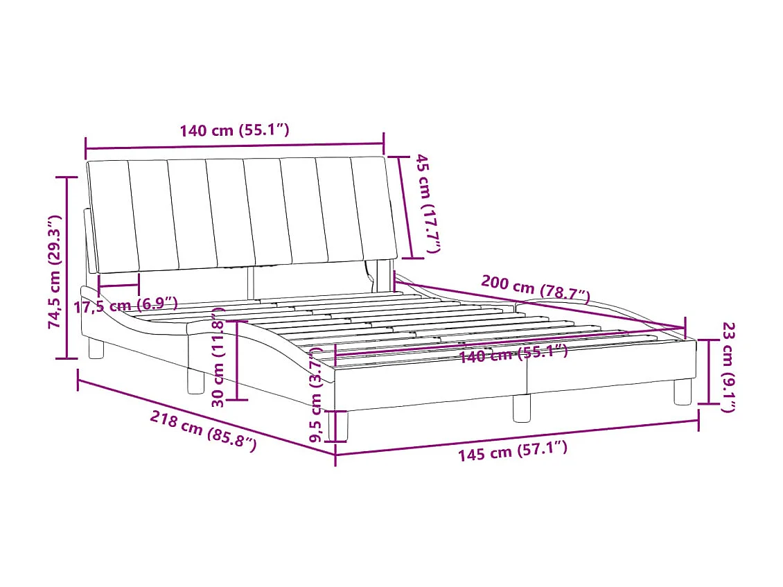Cadre de lit avec LED sans matelas Hanko gris foncé 140x200cm velours