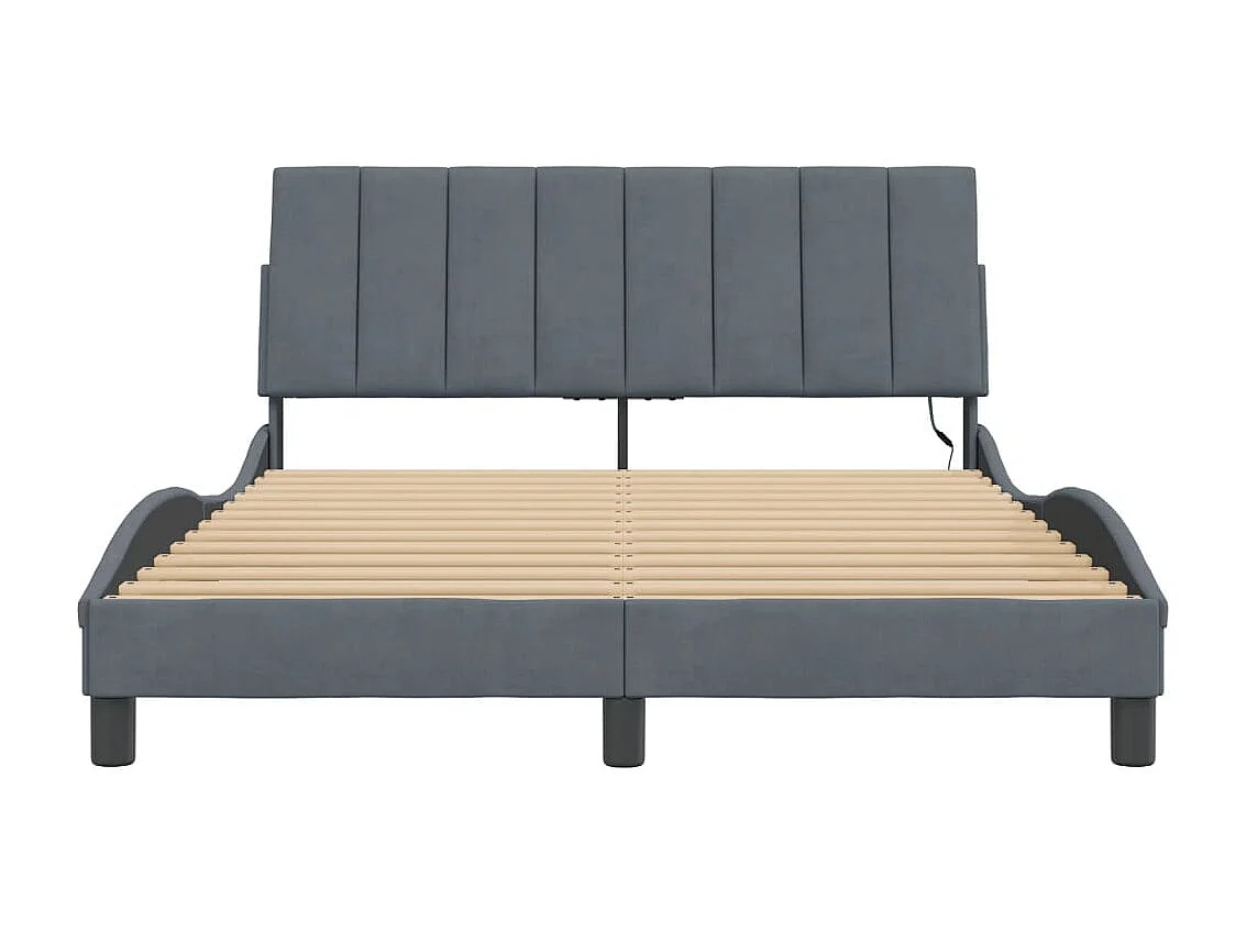 Cadre de lit avec LED sans matelas Hanko gris foncé 140x200cm velours