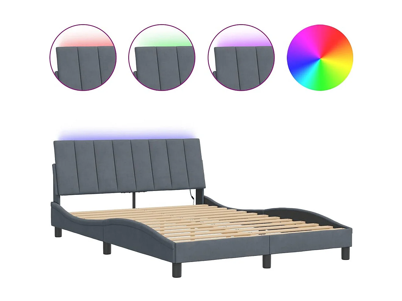 Bettgestell mit LED ohne Matratze "Hanko" Dunkelgrau 140x200 cm Samt