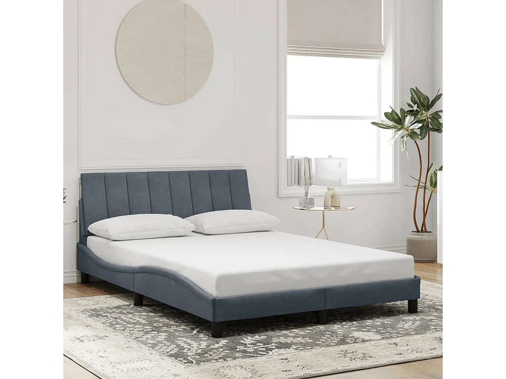 Bettgestell mit LED ohne Matratze "Hanko" Dunkelgrau 140x200 cm Samt