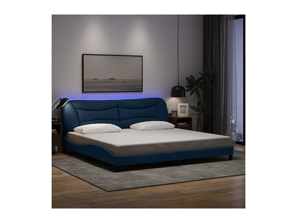 Cadre de lit avec LED sans matelas bleu 200x200 cm tissu