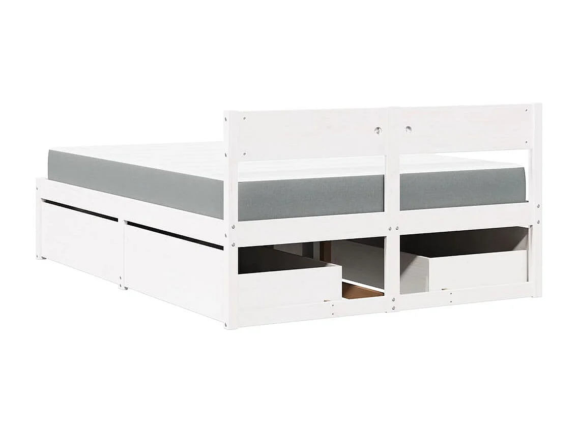 Bett mit Schubladen und Matratze Weiß 120x200 cm Massivholz