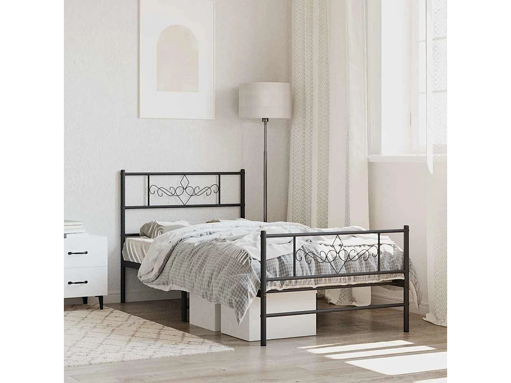Cadre de lit métal sans matelas avec pied de lit noir 80x200 cm