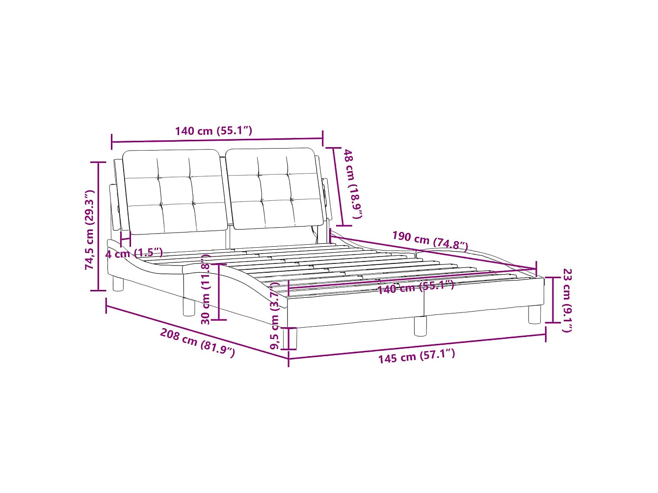 Estructura de cama con LED sin colchón Zadar blanco 140x190 cm