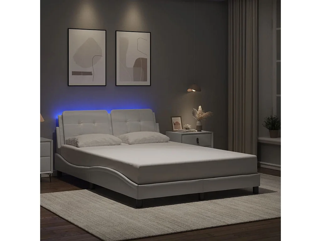 Cadre de lit avec LED sans matelas Zadar blanc 140x190 cm