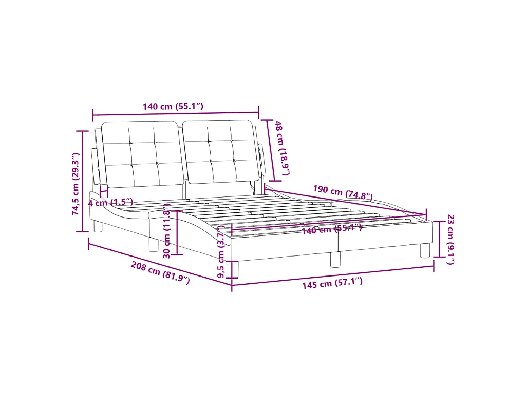 Cadre de lit avec LED sans matelas Zadar blanc 140x190 cm