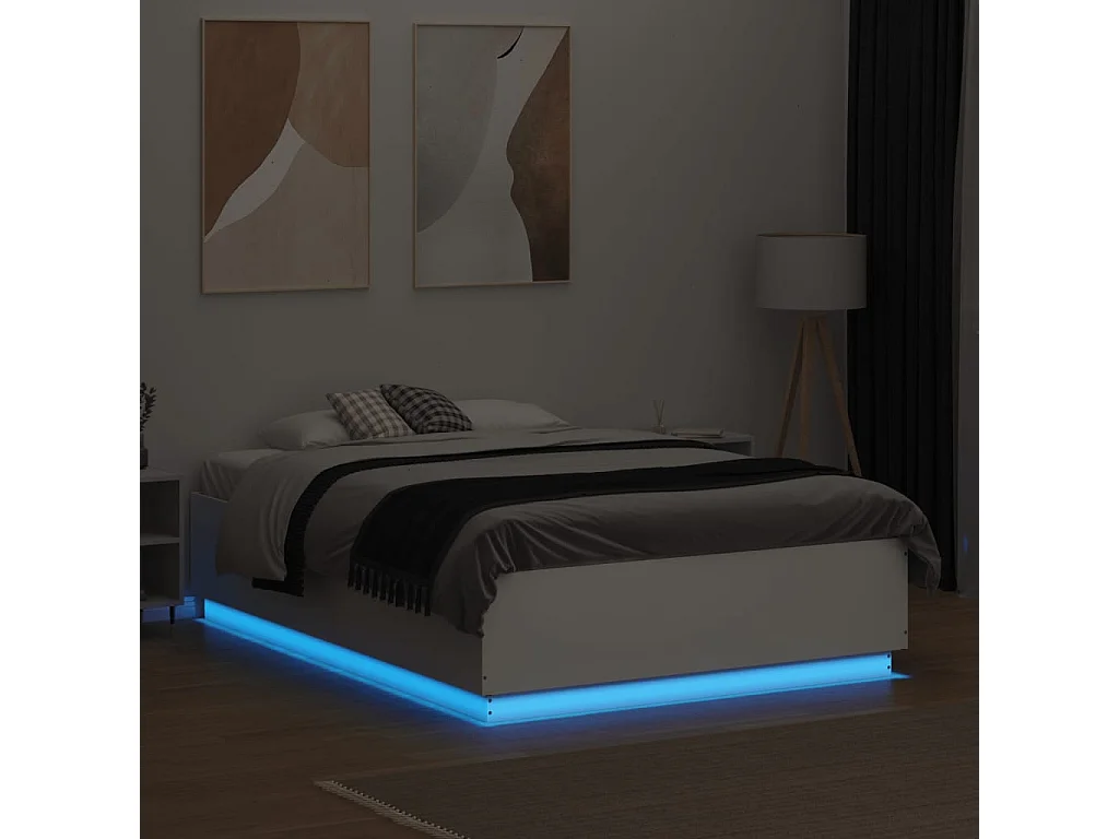 Cadre de lit avec LED sans matelas blanc 140x190 cm
