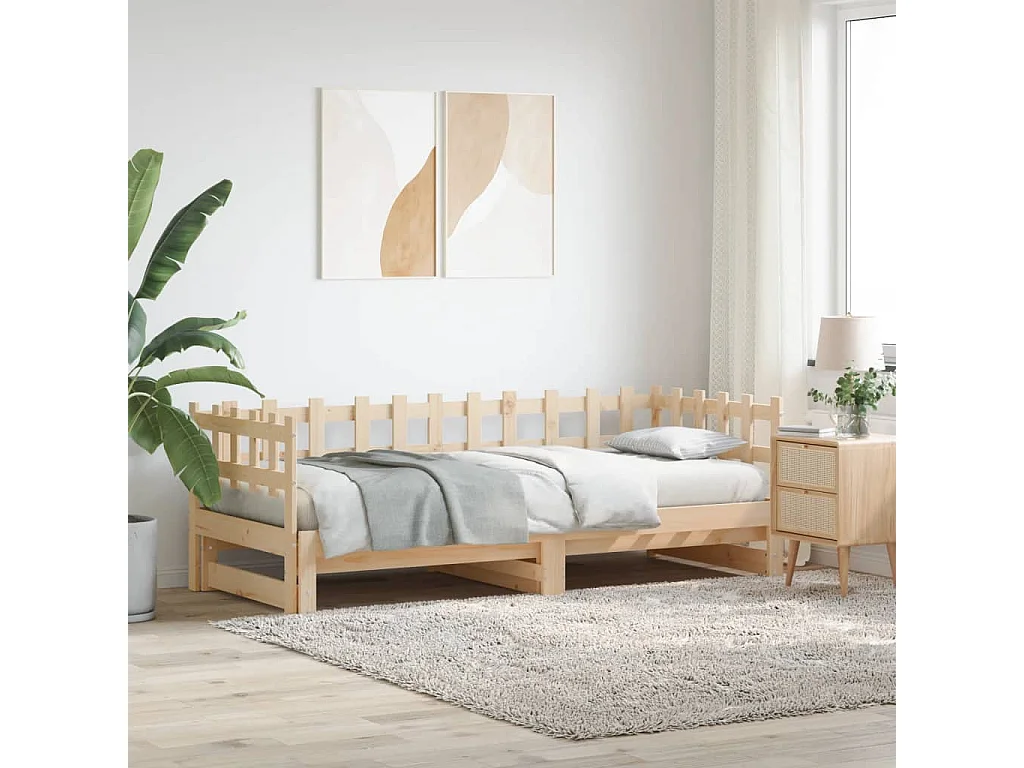 Estrutura sofá-cama de puxar 2x(90x190) cm pinho maciço