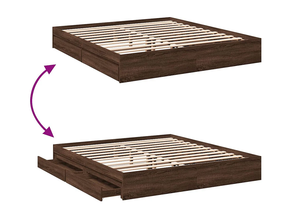 Cadre de lit avec tiroirs sans matelas chêne marron 200x200 cm