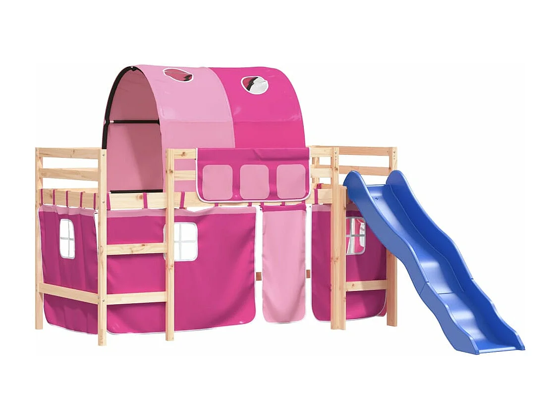 Letto a Soppalco con Tunnel Bambini Rosa 80x200cm Massello Pino