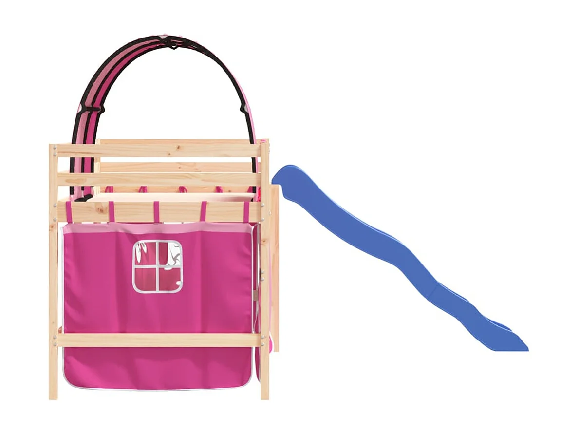 Letto a Soppalco con Tunnel Bambini Rosa 80x200cm Massello Pino