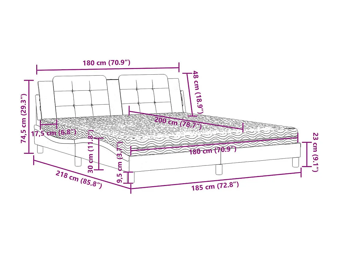 Lit avec matelas Zadar gris 180x200 cm similicuir