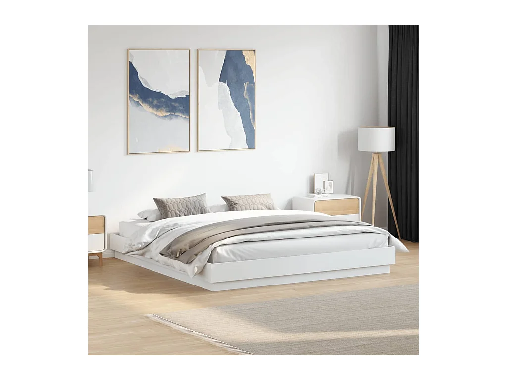Cadre de lit avec LED sans matelas blanc 200x200 cm
