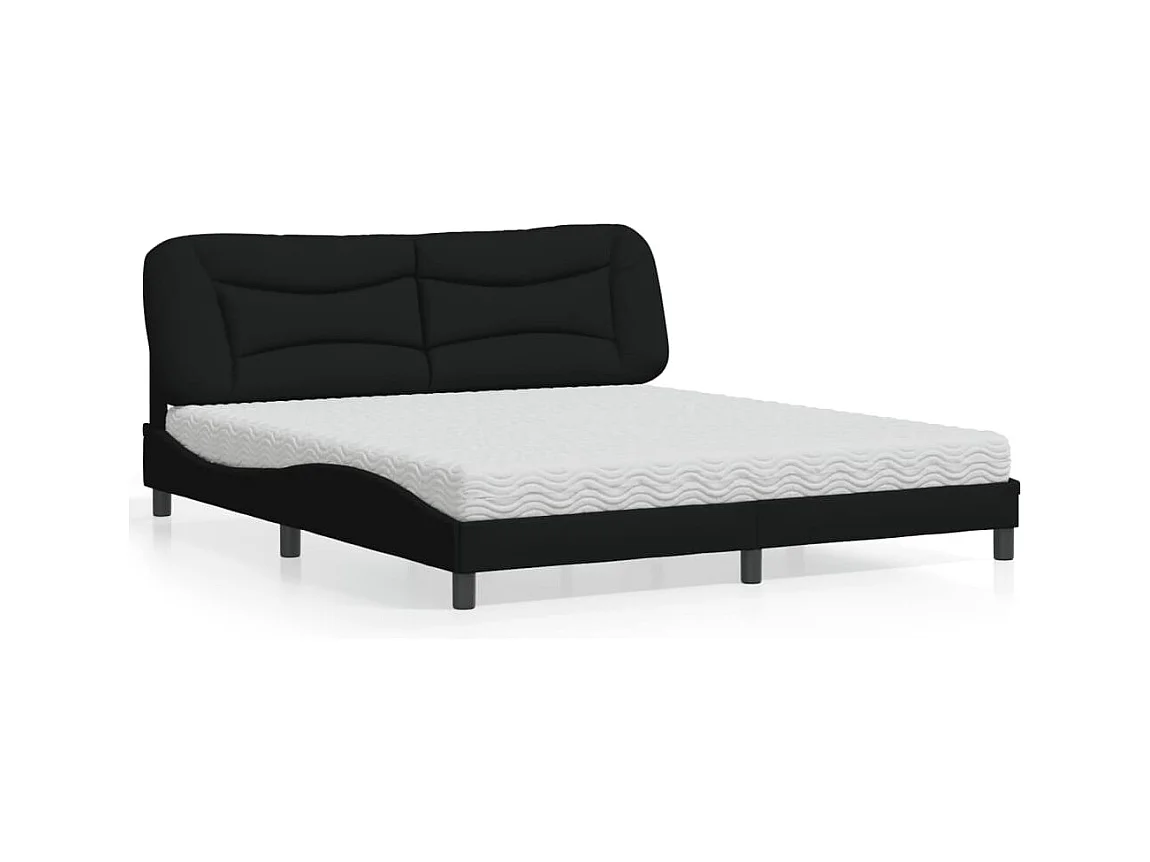 Lit avec matelas noir 180x200 cm tissu