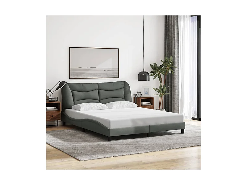 Cadre de lit sans matelas Hvar gris foncé 160x200 cm tissu