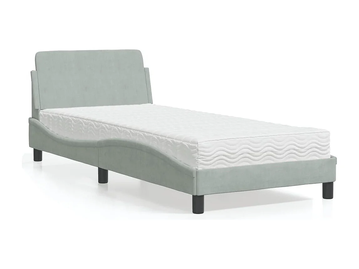 Lit avec matelas Dover gris clair 90x190 cm velours