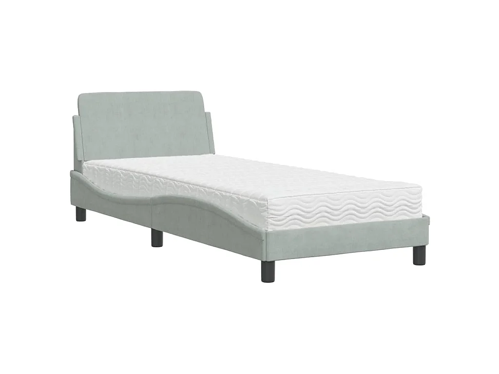 Lit avec matelas Dover gris clair 90x190 cm velours